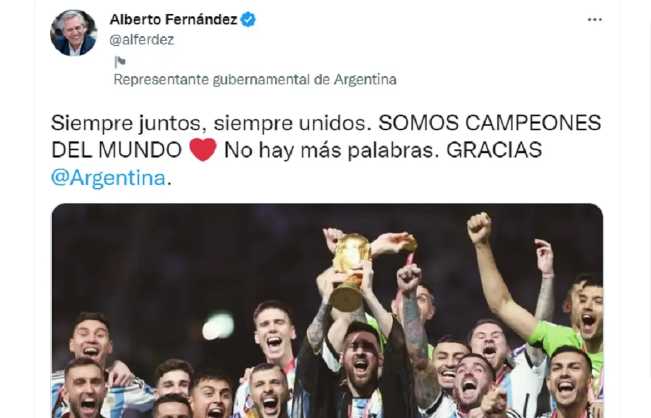El Presidente felicitó a la Selección argentina en sus redes sociales.
