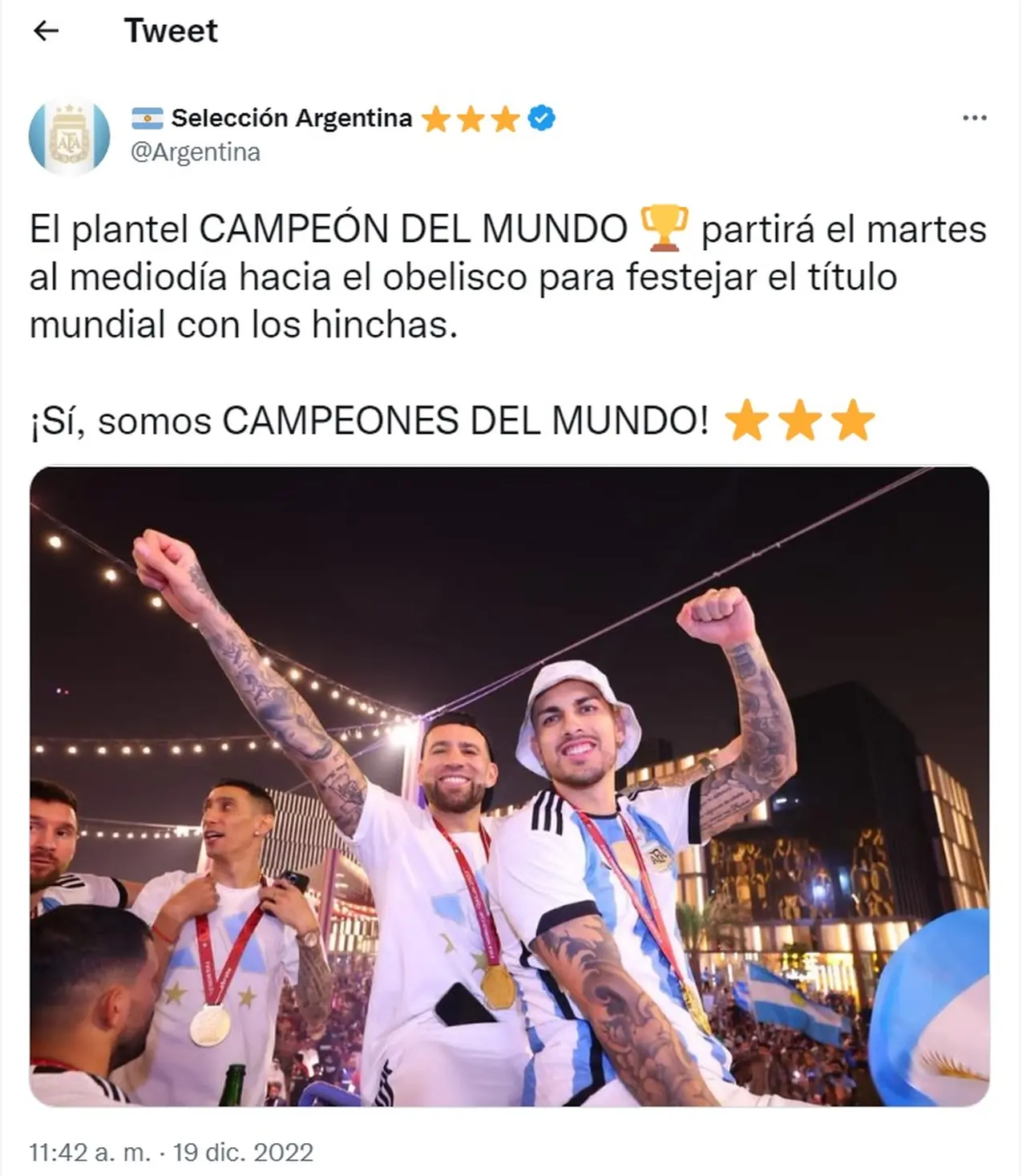 La selección llega a Ezeiza a las 2.50 del martes, duermen en el Predio de la AFA y al mediodía van a festejar con la gente 