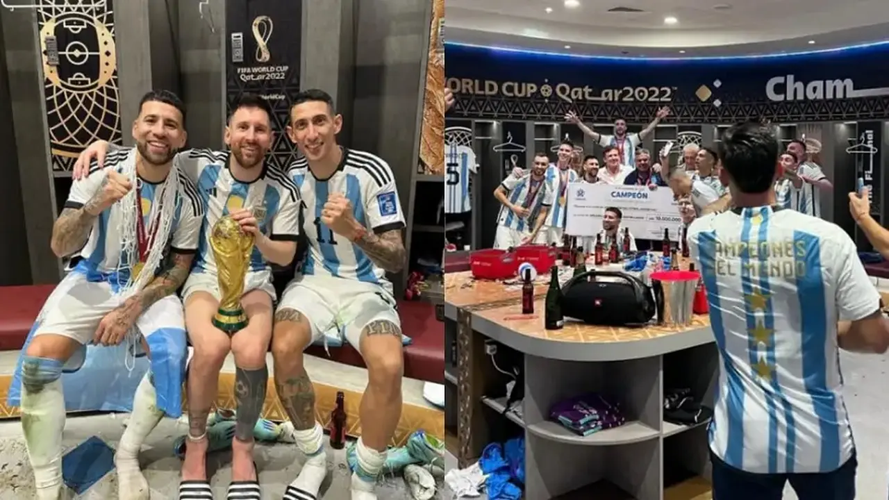 VIDEO | El alocado festejo del campeón de Mundo en el vestuario: "Un minuto de silencio" y otras canciones "dedicadas"