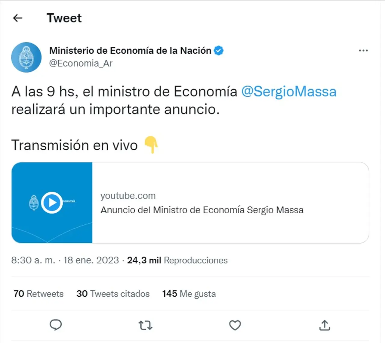  la cartera de Hacienda había sorprendido al mercado con el adelanto de que habría un anuncio que sorprendería al mercado
