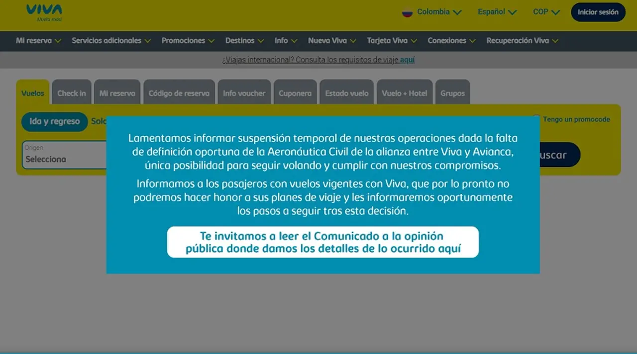 Viva Air interrumpió su venta de pasajes y vuelos en cuatro países.