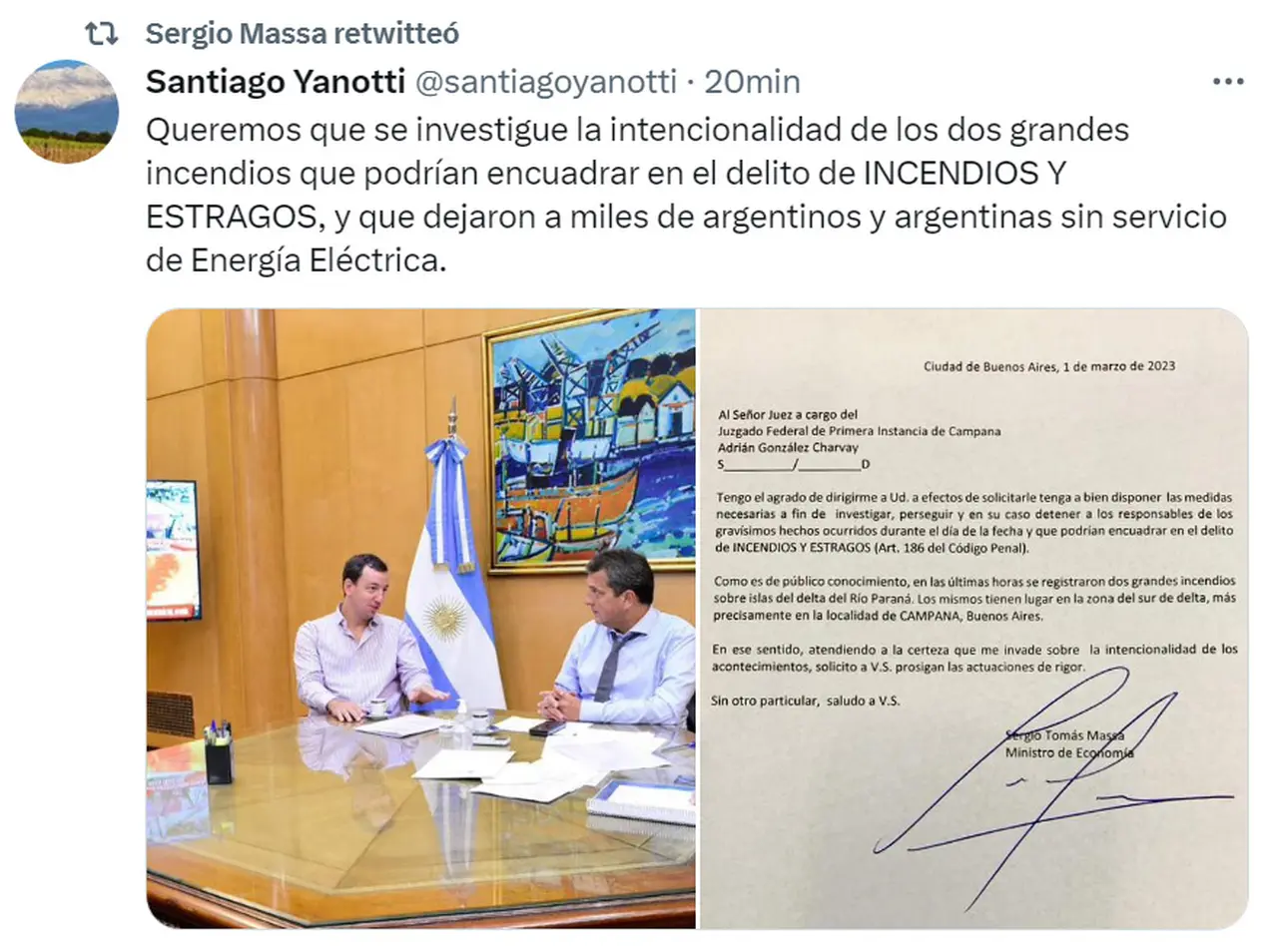 Desde Economía hablan del delito de incendios y estragos.