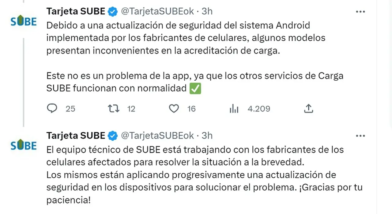 Desde la la app, aclararon que el problema surgió por una actualización de seguridad