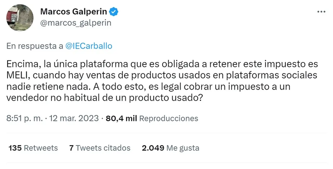 La respuesta del CEO de Mercado Libre al usuario que se quejó por la retención de IVA.