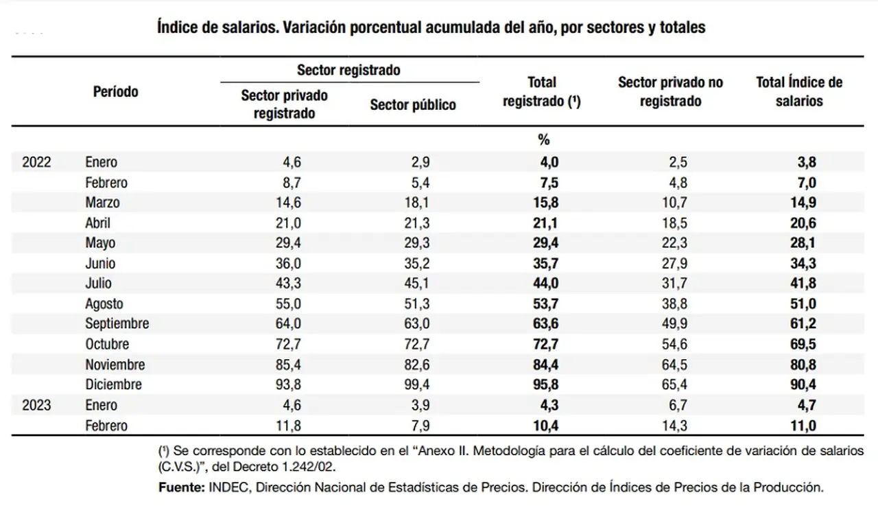 Informe de Salarios febrero 2023 (INDEC)