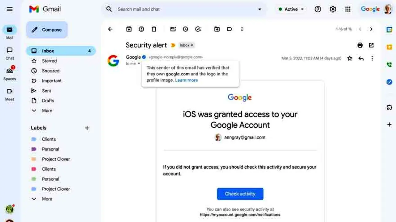 La nueva marca azul en Gmail.