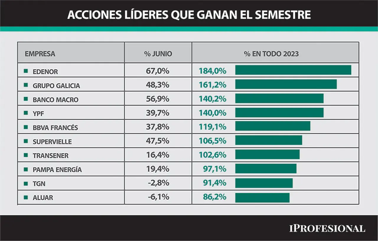 Las acciones llegan a subir en el primer semestre del año hasta 180%, un nivel que supera con creces al avance del precio del dólar.