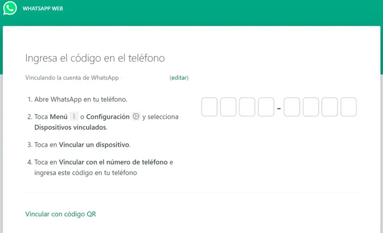 La nueva pantalla para vincular WhatsApp Web sin código QR.