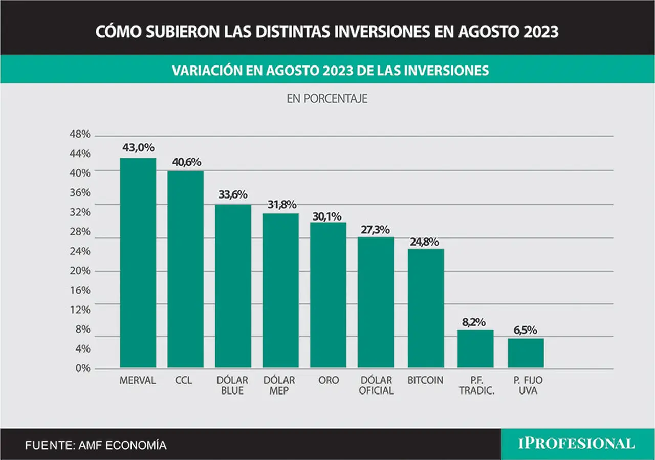 Tras la devaluación post PASO, el dólar, las acciones líderes y otros activos subieron hasta 43% sólo en agosto.