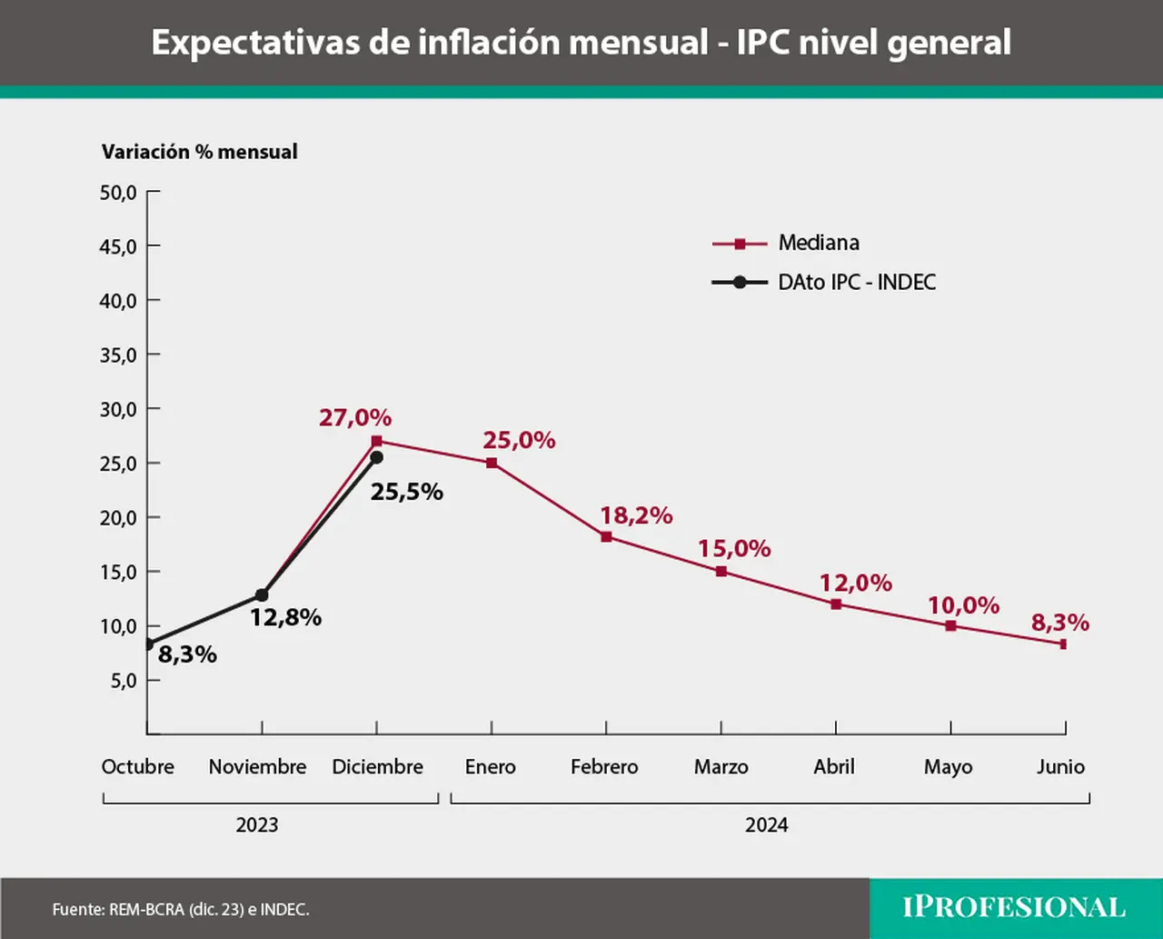 Los datos oficiales marcaron en diciembre una inflación de 25,5%, el mismo nivel que proyectan los expertos para enero.
