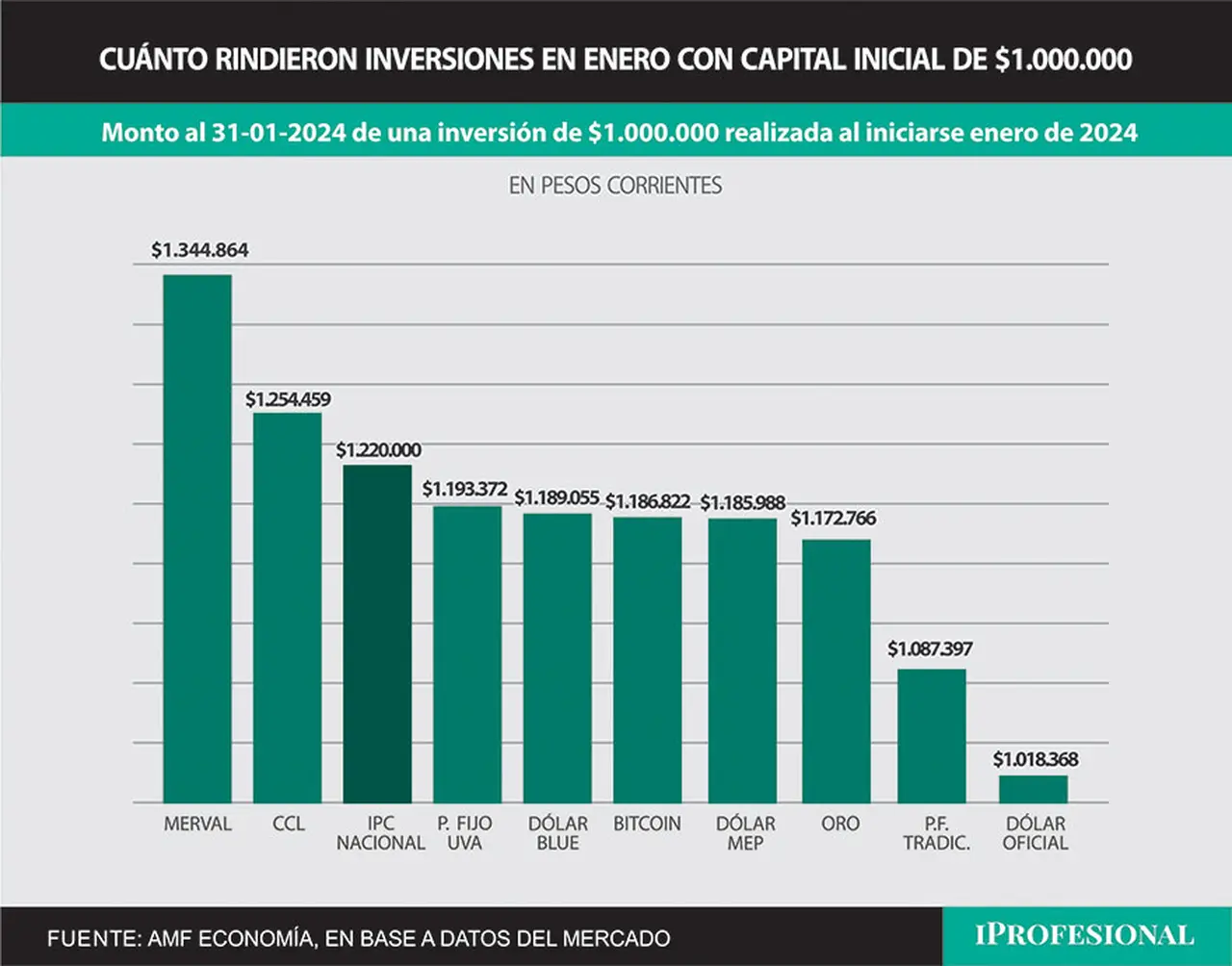 El inversor que compró acciones líderes por $1.000.000 el primer día de enero, ganó ese mes un extra de casi $345.000.