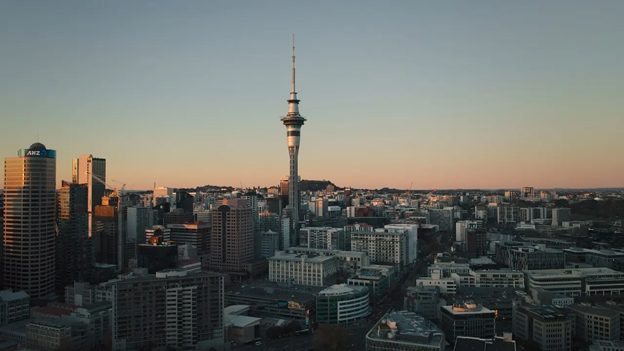 Imagen aérea de Auckland, Nueva Zelanda. Imagen de archivo.