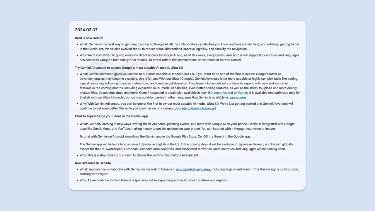 Filtración del registro de cambios de Google