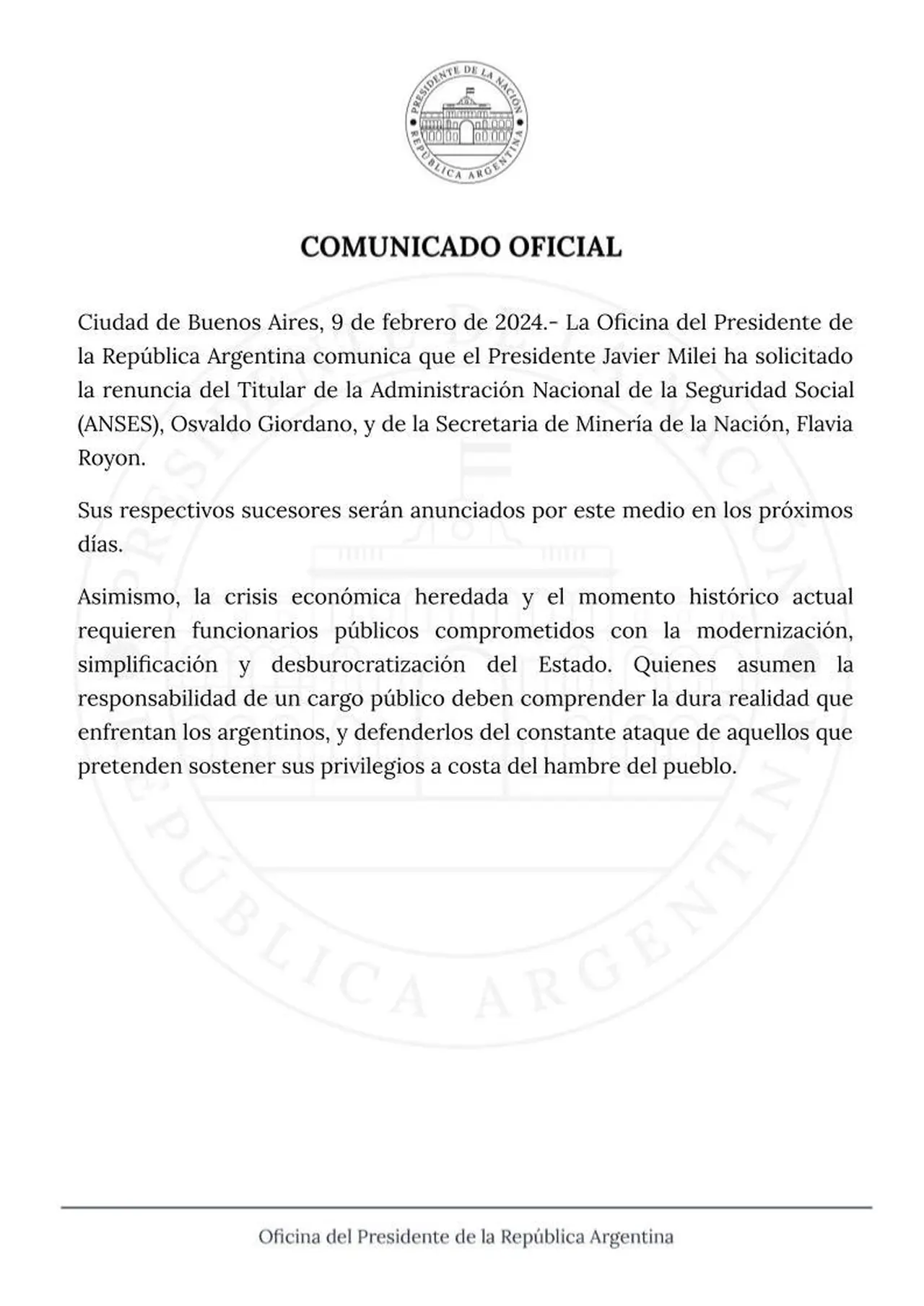 El comunicado emitido por el Gobierno este viernes por la tarde.
