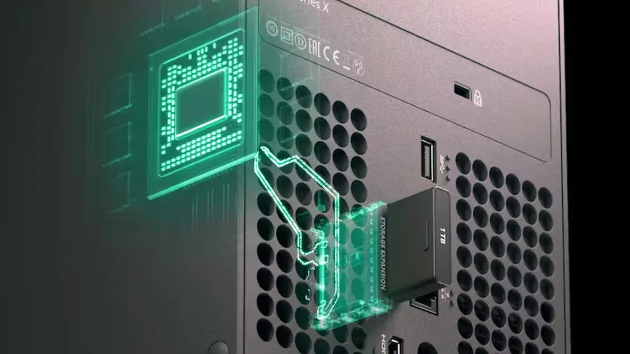 Tarjeta de memoria de Seagate en una Xbox.