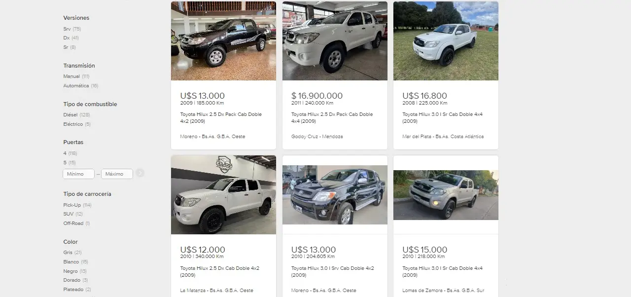 La camioneta Toyota Hilux es una de las usadas más buscadas.