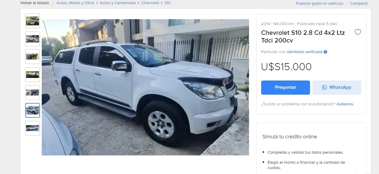 En el caso de elegir una Chevrolet S10, hay modelos 2014 por $15 millones.