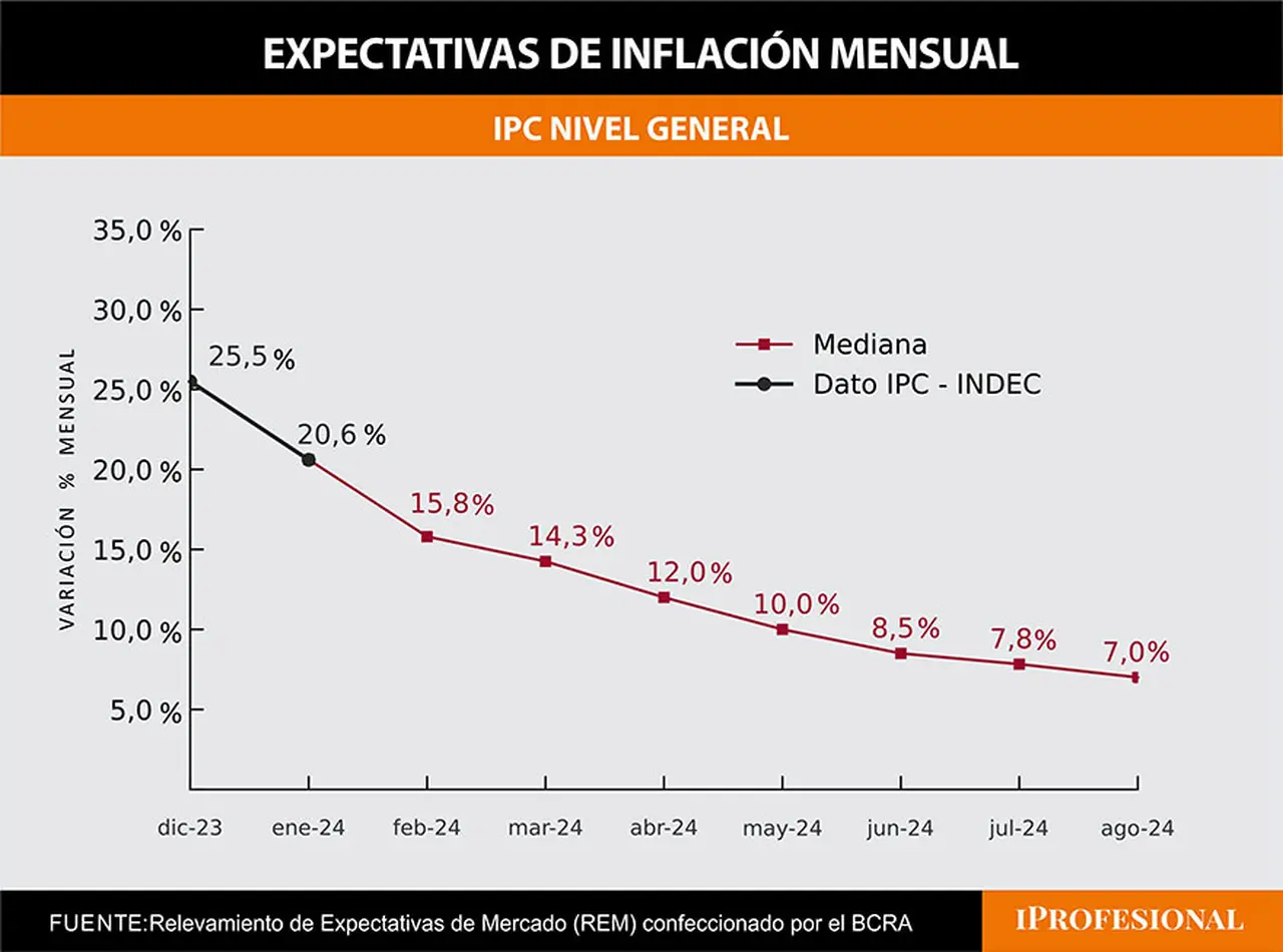 La inflación que se proyectó que hubo en febrero por el REM del Banco Central fue de 15,8%.
