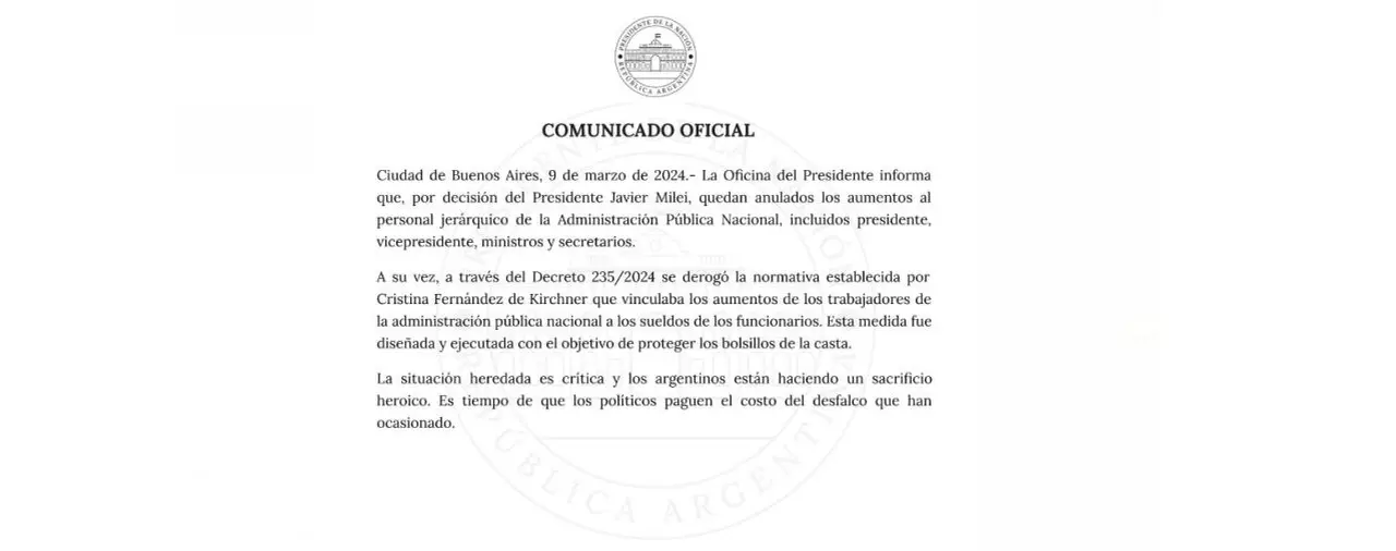 El comunicado oficial con la derogación del decreto.