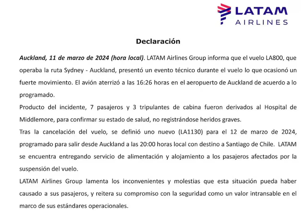 El avión había salido desde Sidney, Australia, y tenía como destino Santiago de Chile pero aterrizó de emergencia en Nueva Zelanda
