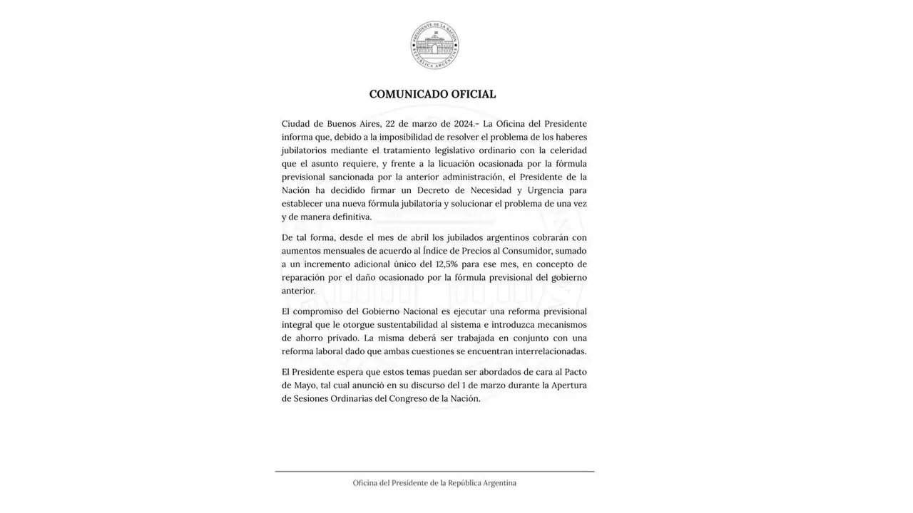 El Gobierno anunció que el aumento jubilatorio será por decreto
