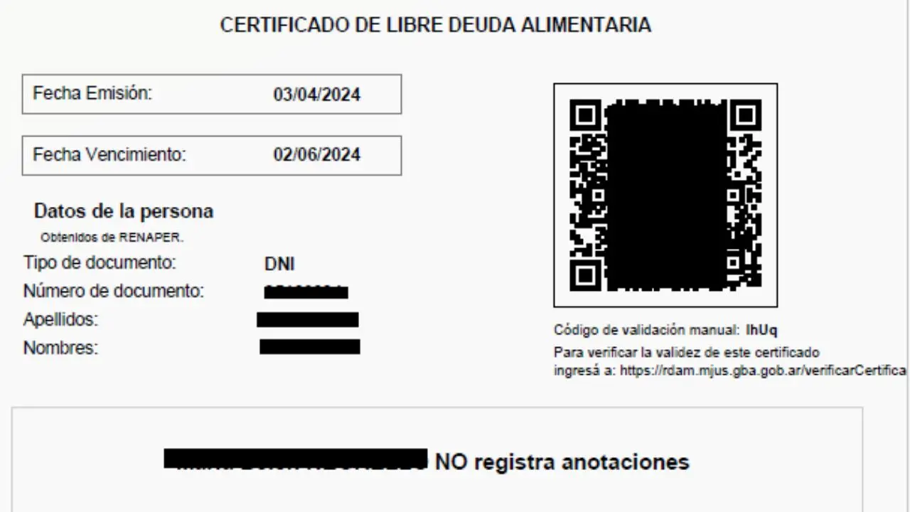 El libre deuda en el Registro de Deudores Alimentarios demuestra que el padre o madre no debe cuotas de la manutención del hijo que comparte con su expareja