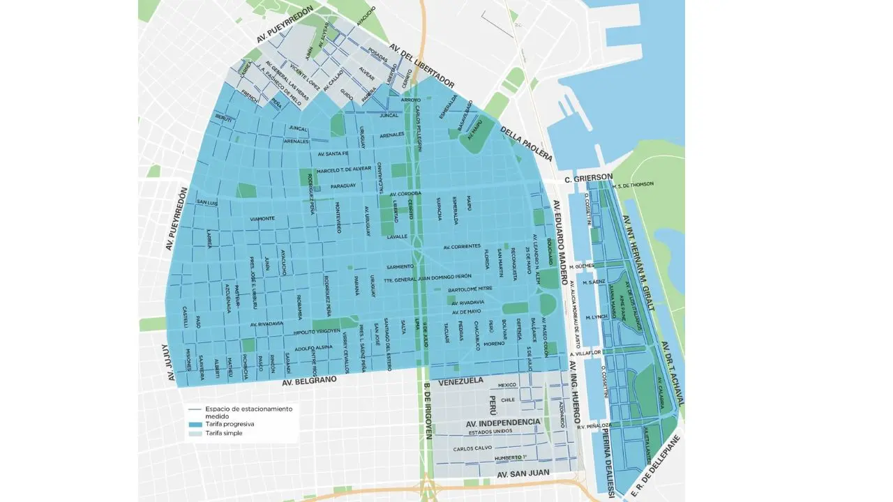 Los barrios de la Ciudad de Buenos Aires donde rige el estacionamiento medido, con la inclusión de Puerto Madero