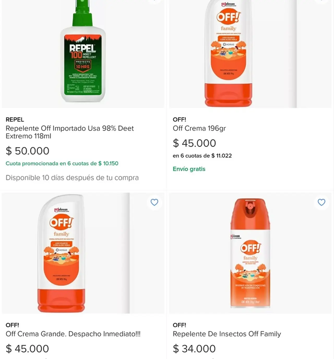 El precio del Off en Mercado Libre alcanza los $50.000 contra los $12.000 de Facebook Marketplace.