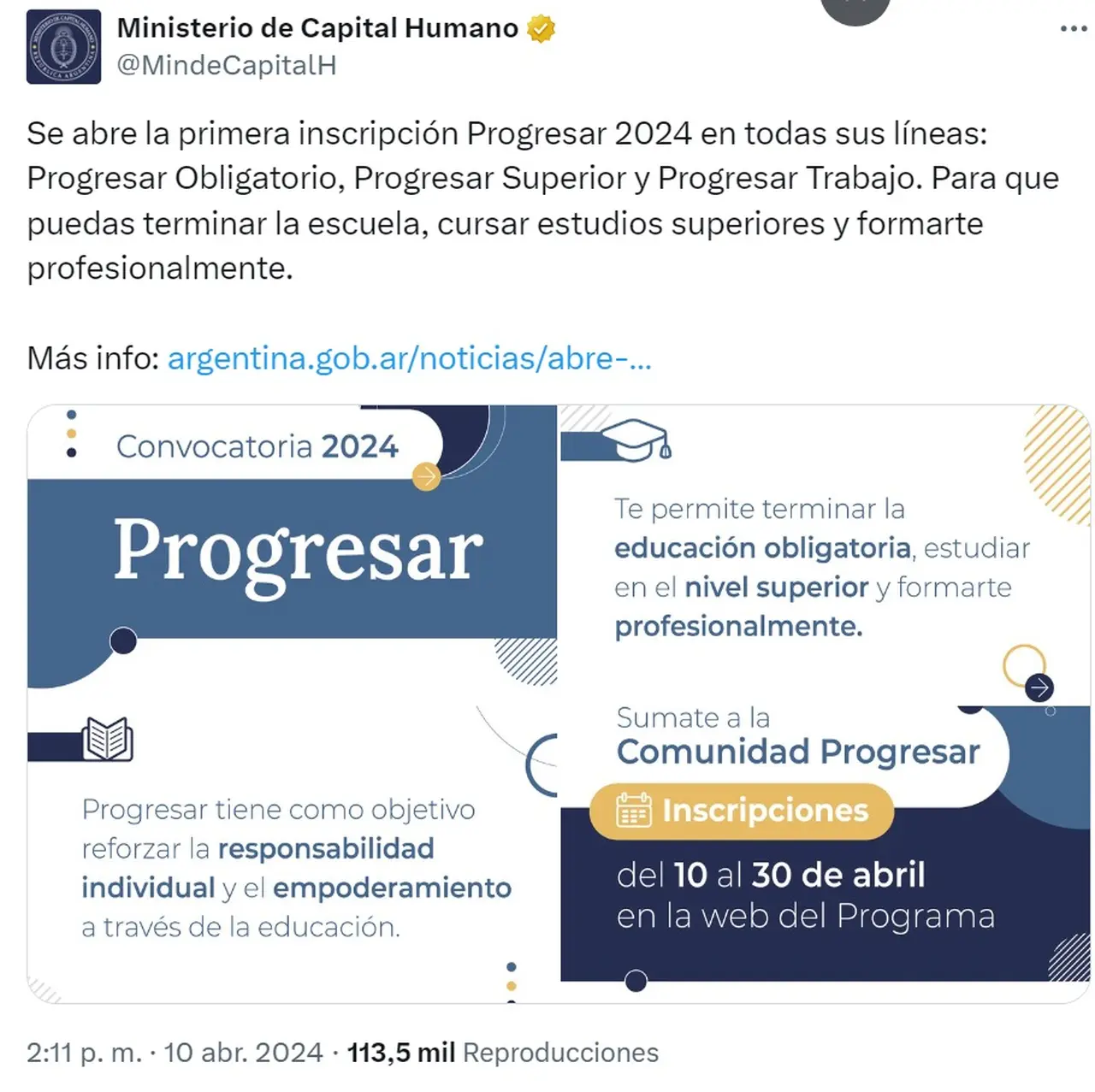 El anuncio del Ministerio de Capital Humano.