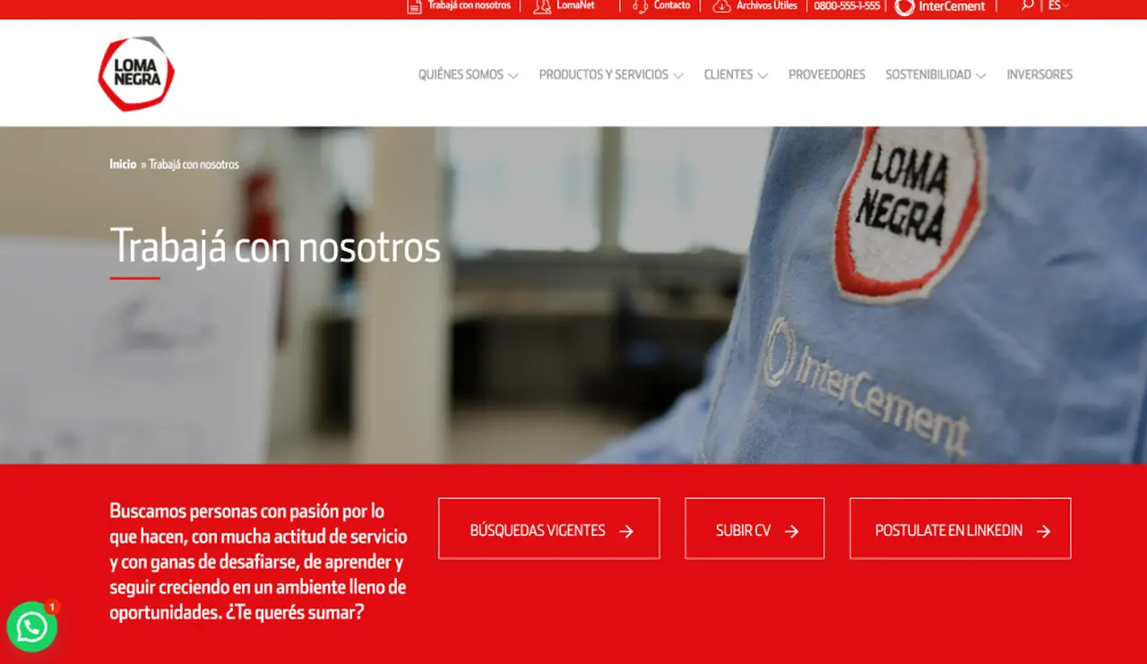 Los interesados en trabajar en Loma Negra deben ingresar al sitio web