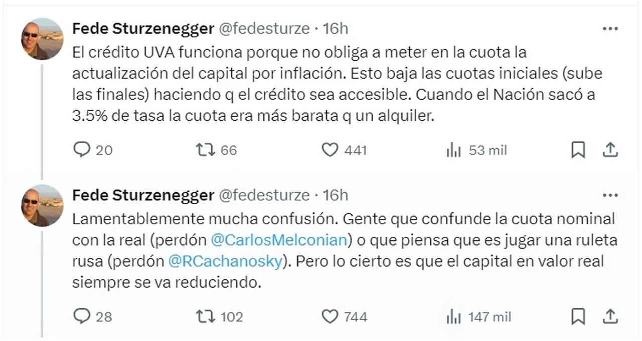 Federico Sturzenegger, creador del sistema UVA,  se metió en el debate y contestó a economistas críticos