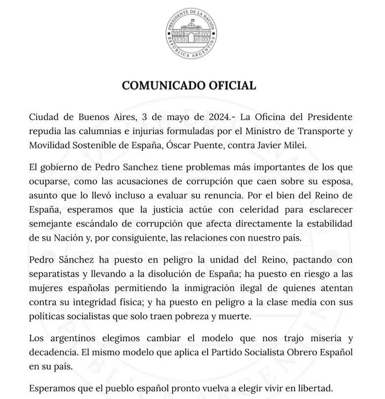 El fuerte comunicado del Gobierno contra el presidente español Pedro Sánchez