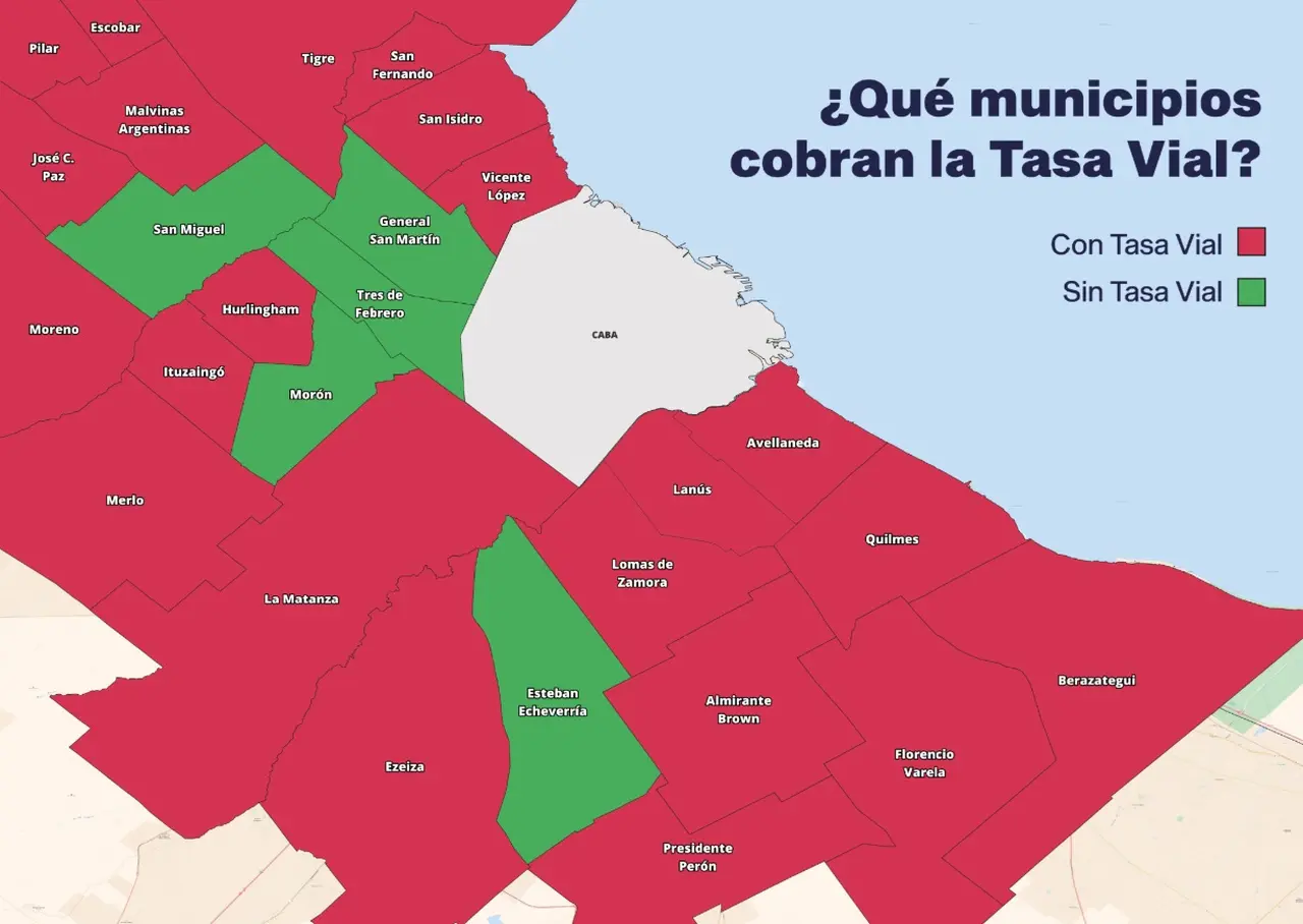 Respecto de la tasa vial, Entre los de mayor presión tributaria aparecen Hurlingham, Merlo y Quilmes.