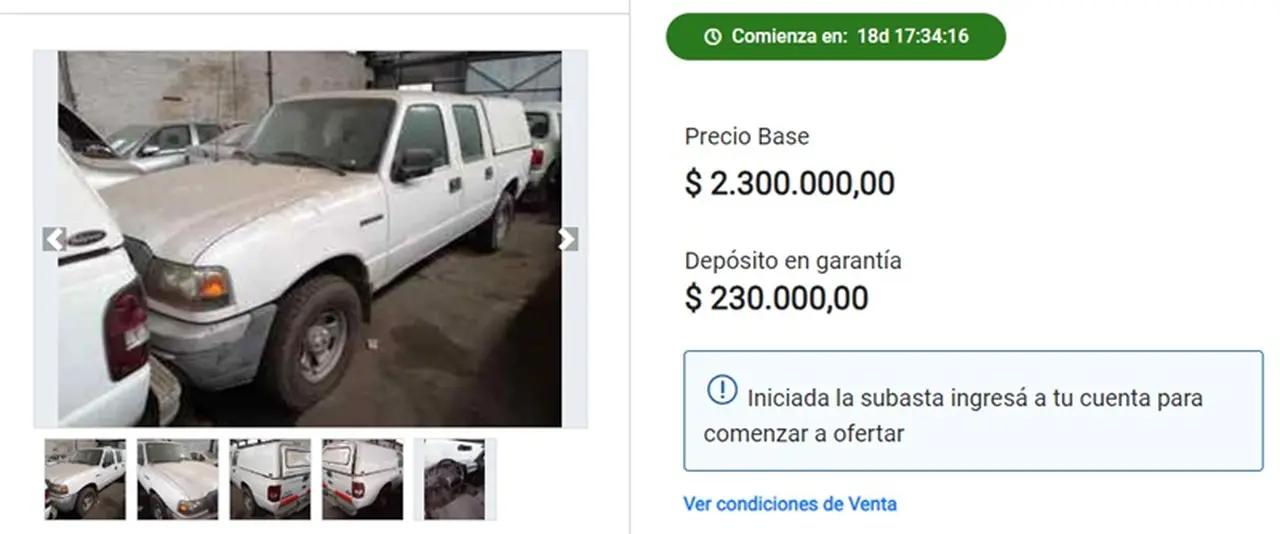 Una de las camionetas que estará disponible en la subasta de la AFIP