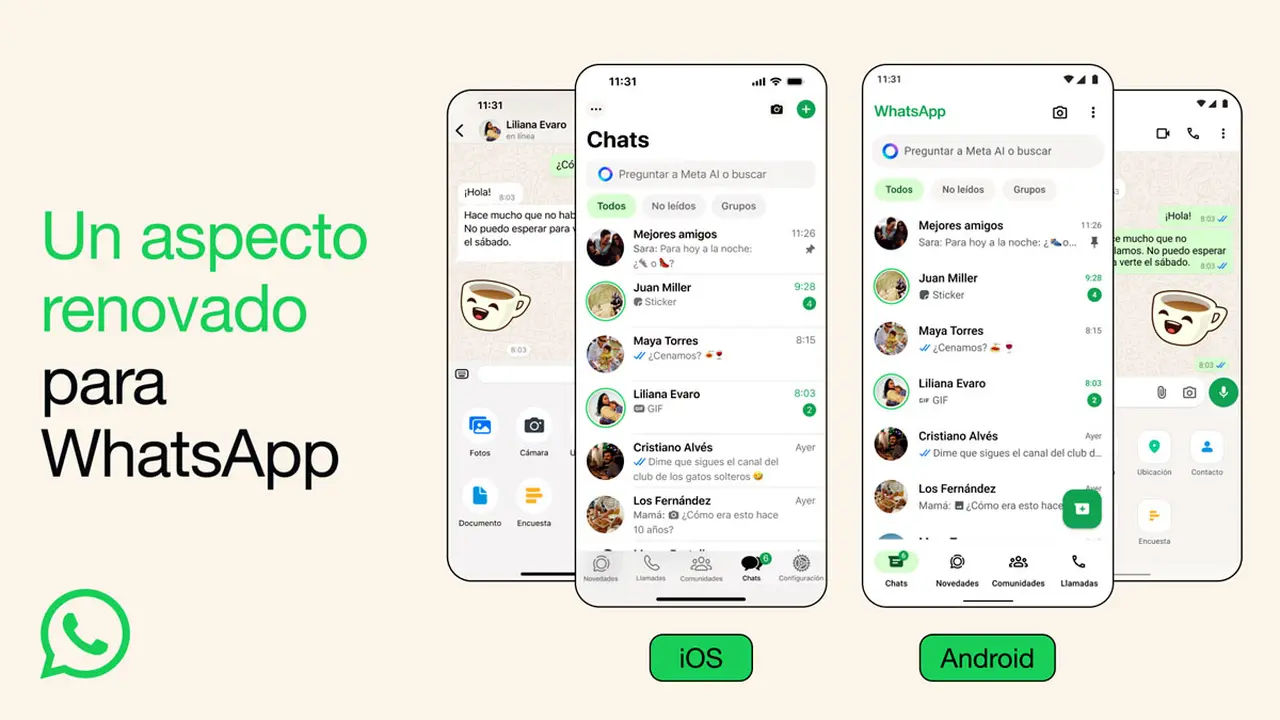 El aspecto nuevo de WhatsApp comenzará a llegar a sus 2.000 millones de usuarios en las próximas semanas.