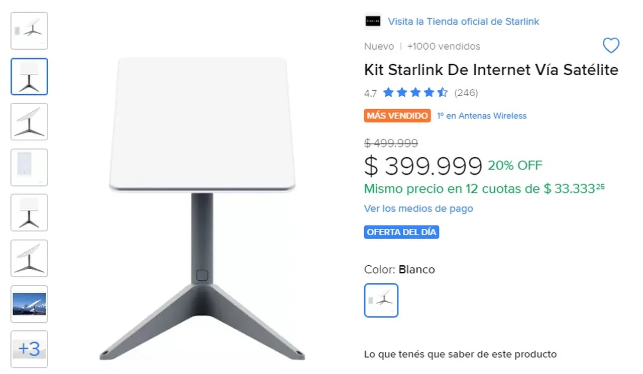 El kit de Starlink se vende en Mercado Libre y Frávega con un 20% de descuento y 12 cuotas sin interés