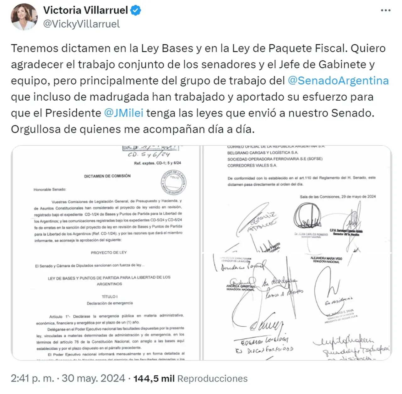 Victoria Villarruel hizo eco de 
