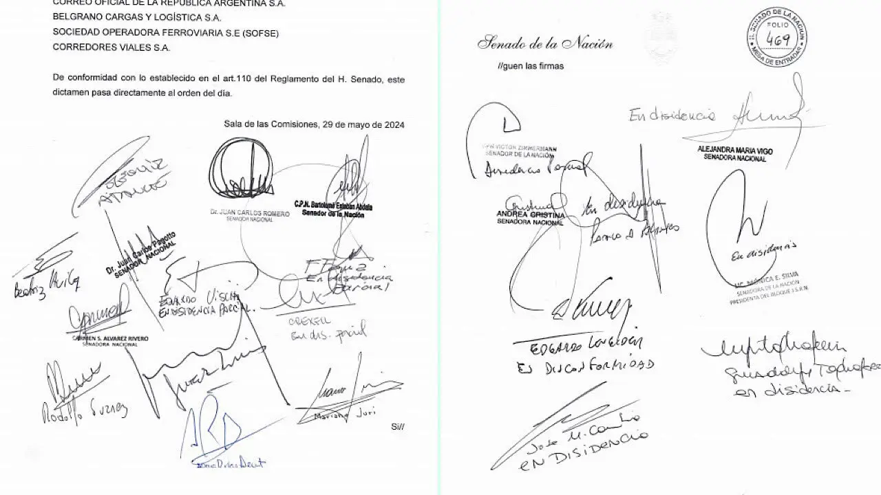 Las firmas de los senadores que publicó Victoria Villarruel
