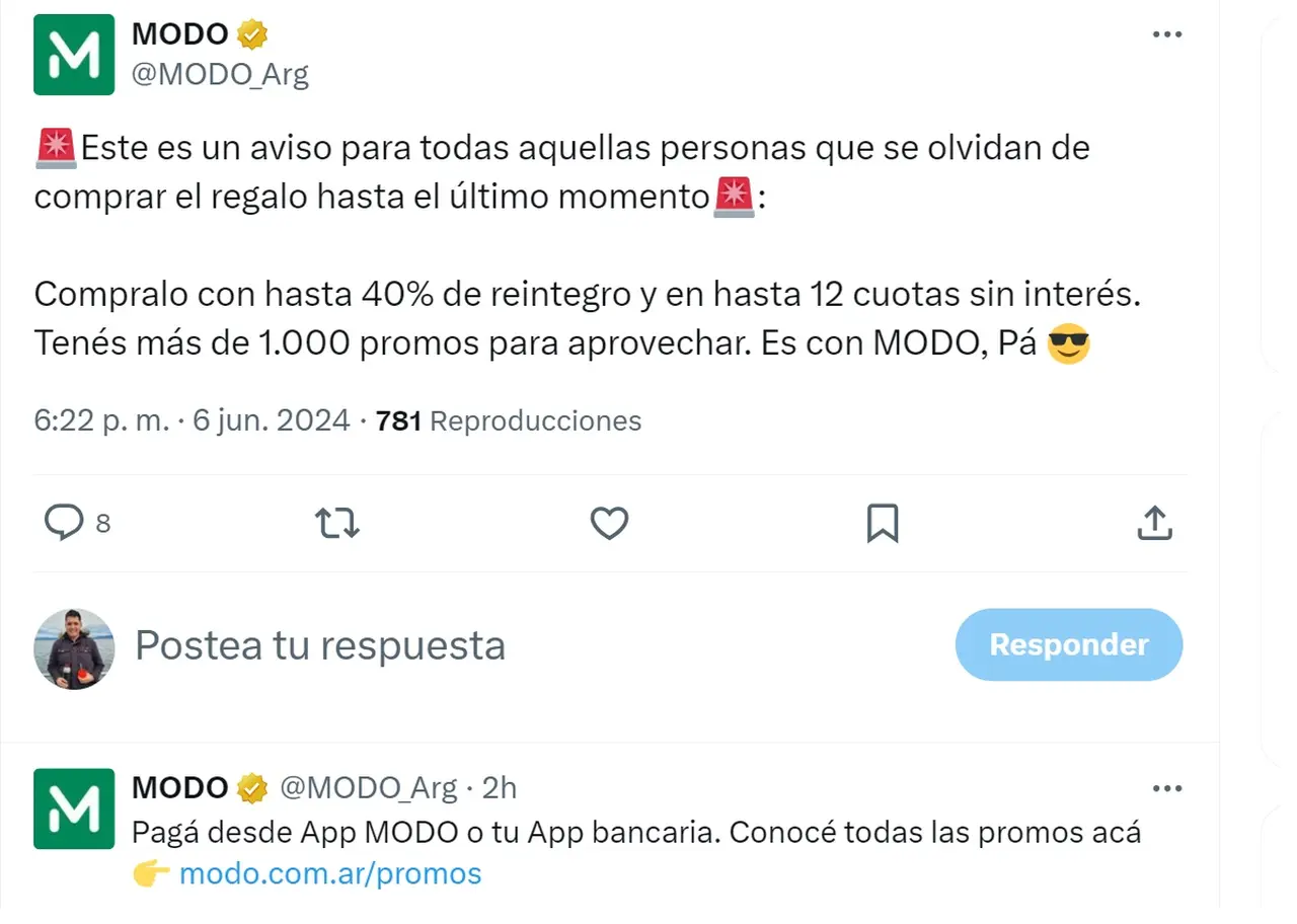 Modo ofrece comprar productos en 12 cuotas y con reintegro de hasta el 40%.