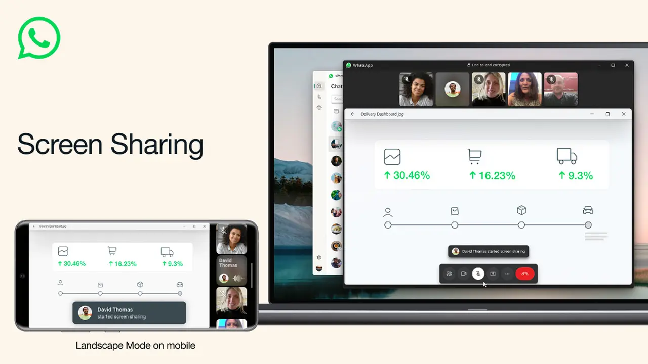 WhatsApp permite compartir la pantalla a usuarios de Windows en llamadas grupales.