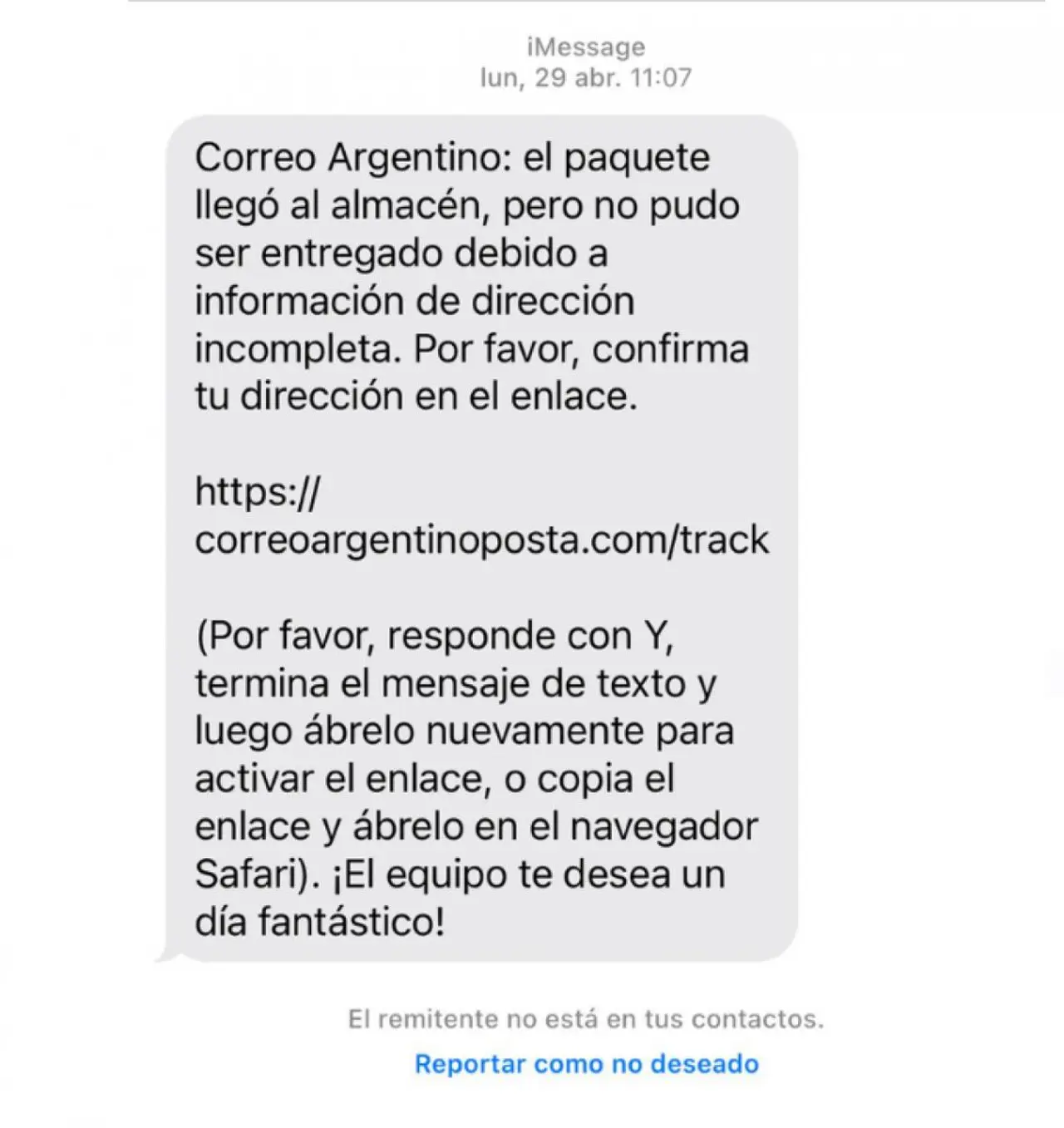 Los usuarios reciben un mensaje de texto que solicita ingresar a un enlace y completar los datos personales