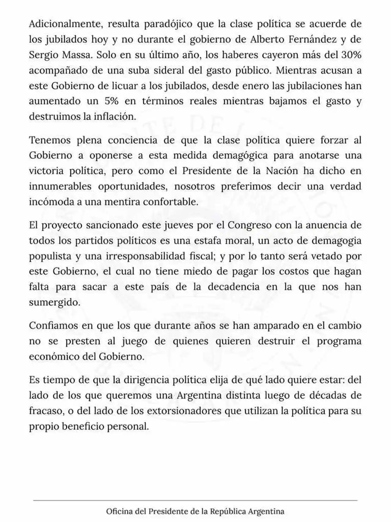 El Gobierno anunció que vetará la nueva ley de movilidad jubilatoria: 