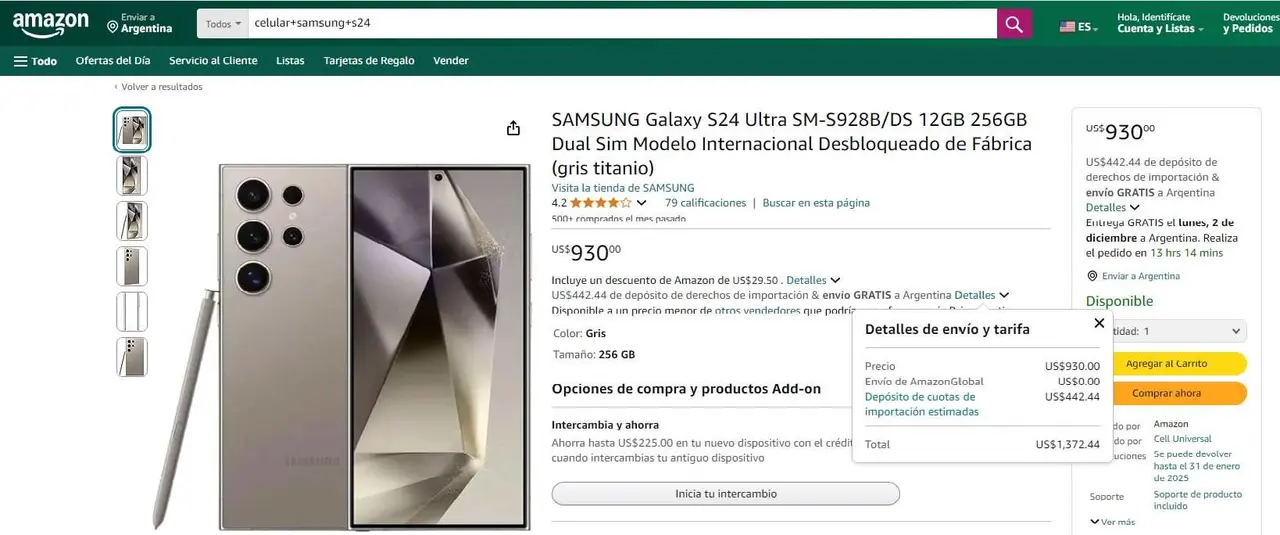 El celular Samsung S24 puede comprarse más barato en Amazon, aprovechando el envío gratis