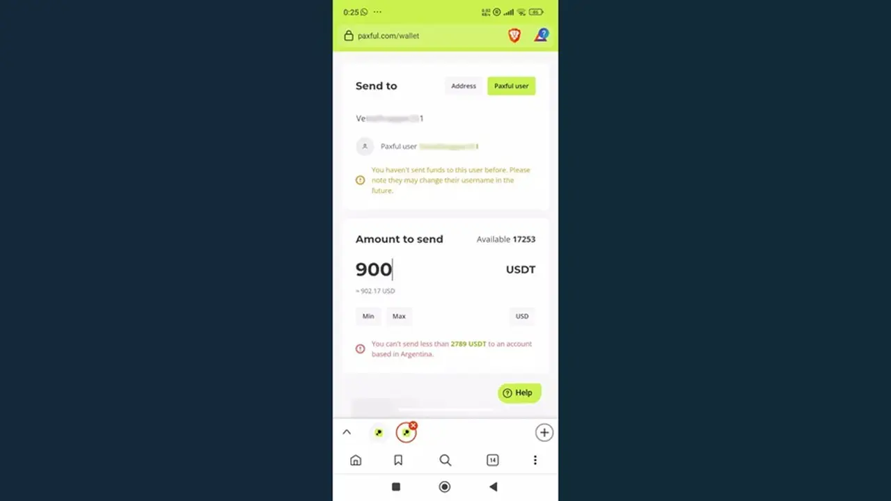 El anzuelo: un supuesto mensaje de Paxful, enviado por el chat de Paxful sin ningún tipo de bloqueo 
