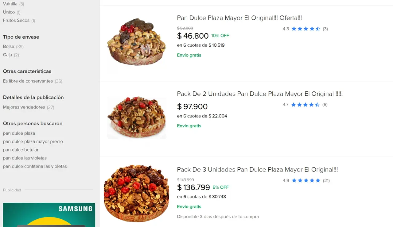 Las ofertas por el pan dulce de Plaza Mayor crecen en Mercado Libre.