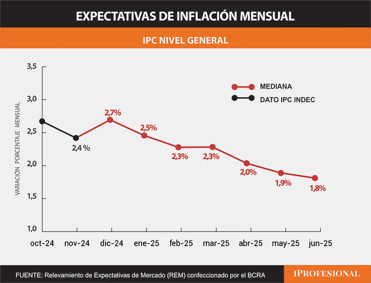 La inflación de enero prevista en el REM es de 2,5%.