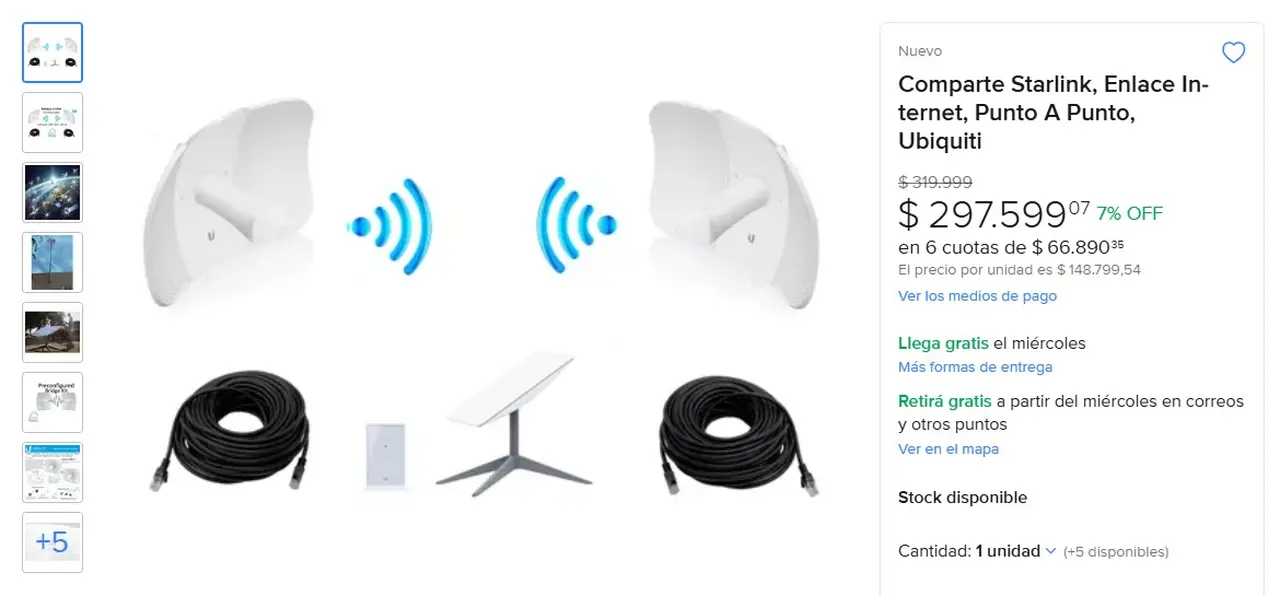 El kit que venden en Mercado Libre para 'compartir Starlink'