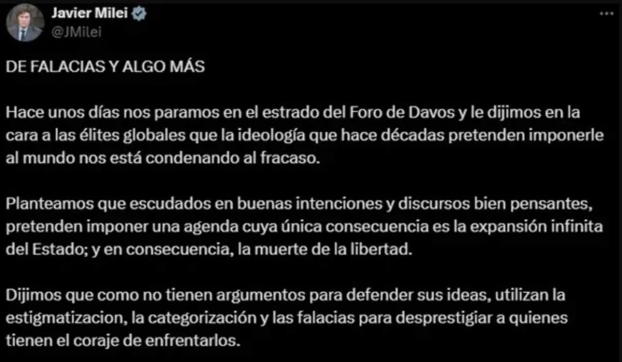 Milei respondió a las críticas que recibió su discurso en el Foro de Davos