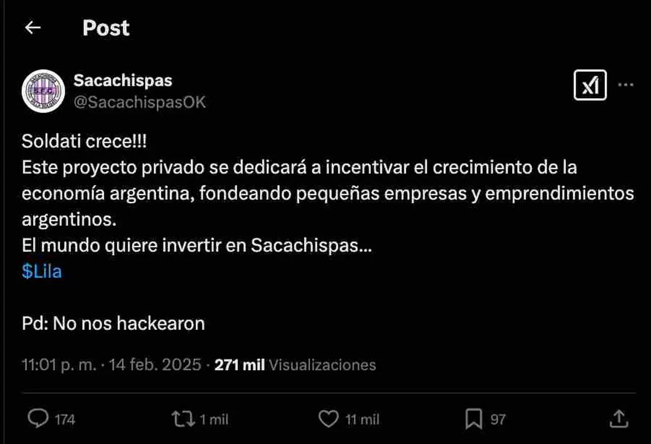 La ingeniosa publicación de Sacachispas burlándose de Milei