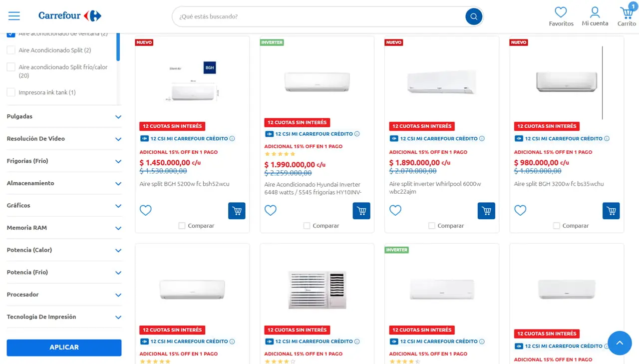 Aires acondicionados, Smart TV y notebooks son algunos de los productos que Carrefour ofrece.